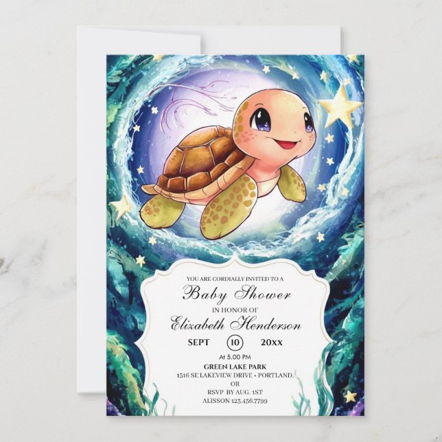 Invitación Baby Shower de tortuga simple (Anverso)