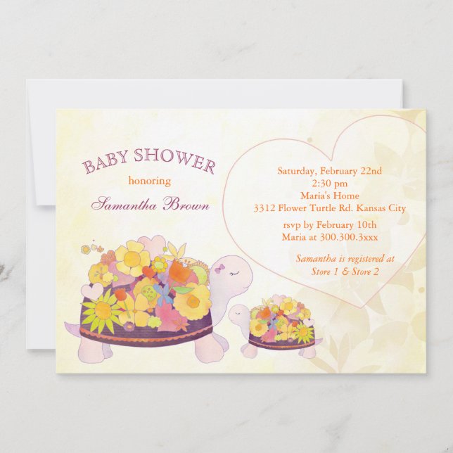 Invitación Baby Shower de tortugas de flores de primavera (Anverso)