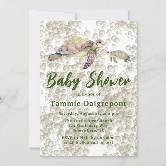 Invitación Baby Shower de tortugas marinas de Mamá y Yo (Anverso)