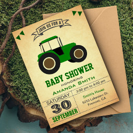 Invitación Baby Shower de Tractor de Granja Verde