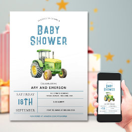 Invitación Baby Shower de Tractor de Granjas Rústicas Cute pa