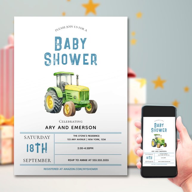 Invitación Baby Shower de Tractor de Granjas Rústicas Cute pa (Subido por el creador)
