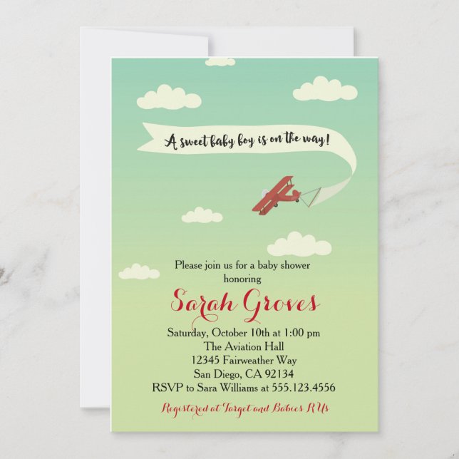 Invitación Baby Shower de Transporte de Aviones (Anverso)
