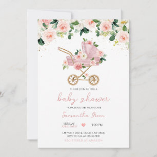 Invitación Baby Shower de transporte de bebé rosado