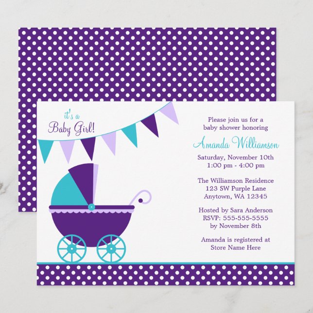 Invitación Baby Shower de transporte de Bunting Verde azulado (Anverso / Reverso)