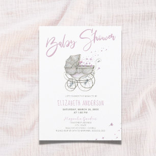 Invitación Baby Shower de transporte para bebés de color rosa