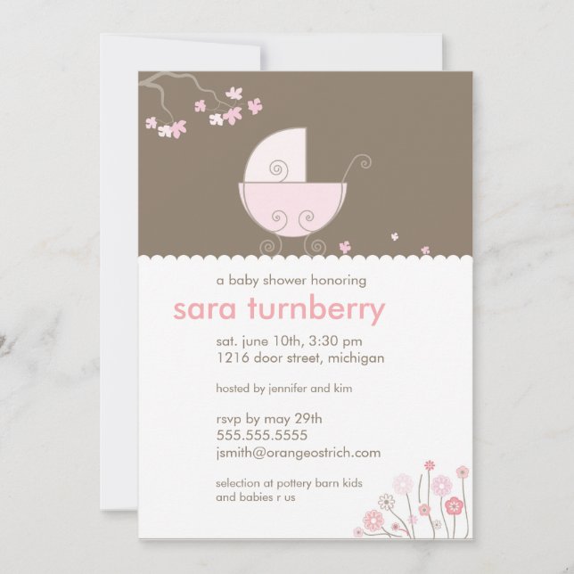 Invitación Baby Shower de transporte rosa (Anverso)