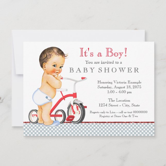 Invitación Baby Shower de Tricycle Boy (Anverso)