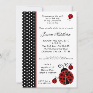Invitación Baby Shower de TRIPLET Lady Bug Polka