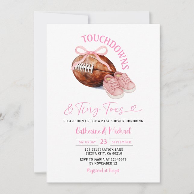 Invitación Baby Shower de Trucos Rosados y Toques Pequeños (Anverso)