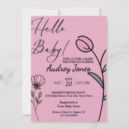 Invitación Baby Shower de Tulipán rosa y Niña Flor