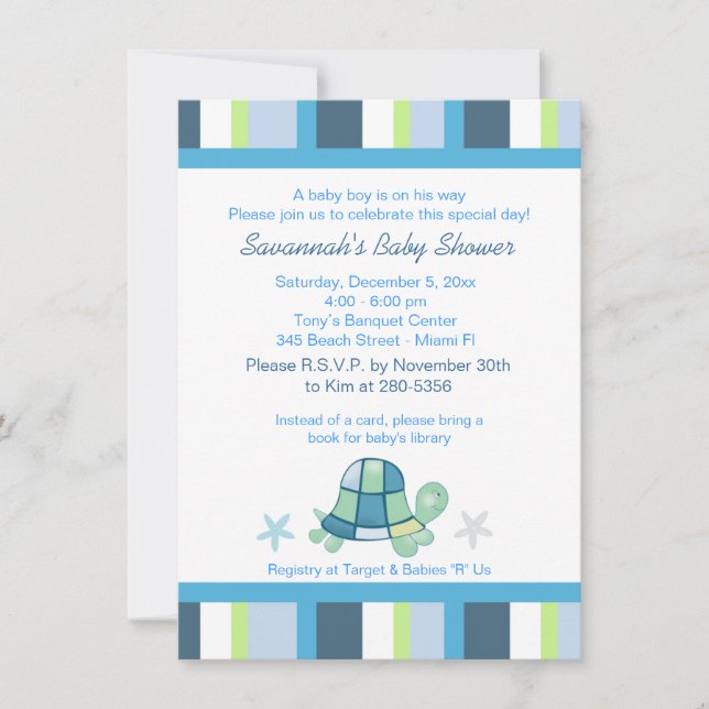 Invitación Baby Shower de Turtle Bay Stripes Boy (Anverso)