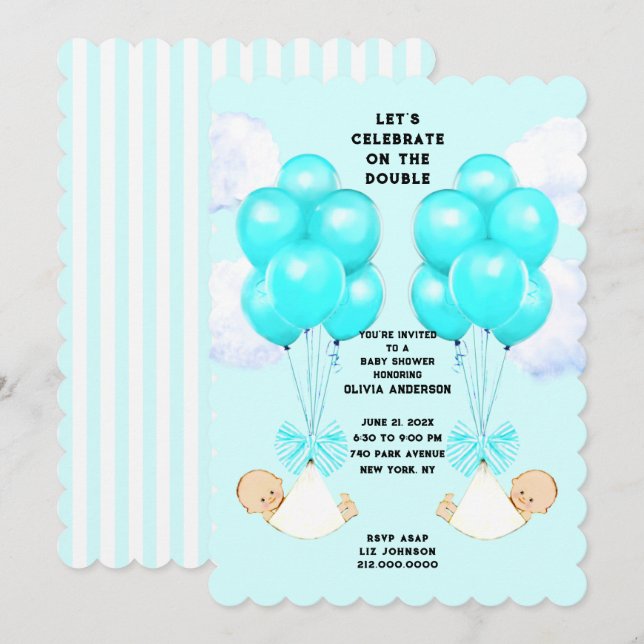 Invitación Baby Shower de Twin Boys (Anverso / Reverso)