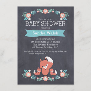 Invitación Baby Shower de Twin Boys Chalkboard Fox