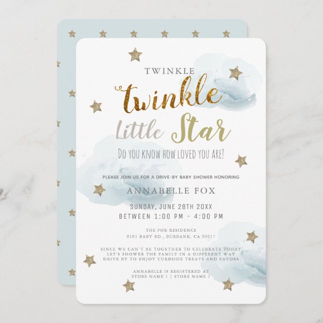 Invitación Baby Shower de Twinkle Little Star Blue Boy (Anverso / Reverso)