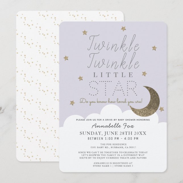 Invitación Baby Shower de Twinkle Little Star Lilac Drive (Anverso / Reverso)