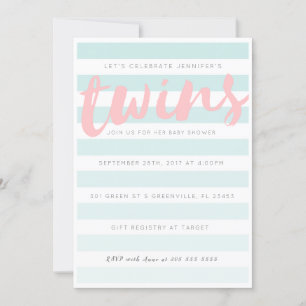 Invitación Baby Shower de Twins Blue Pink Striped