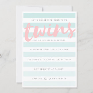 Invitación Baby Shower de Twins Blue Pink Striped
