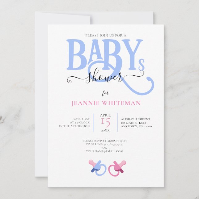 Invitación Baby Shower DE TWINS CON PAPEL ROSA Y AZUL (Anverso)