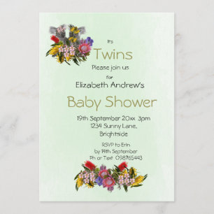 Invitación Baby Shower de Twins Floral Wild Koalas