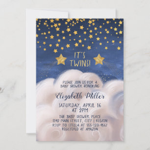 Invitación Baby Shower de Twins Gold Shooting Star