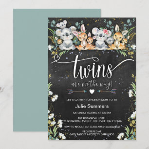 Invitación Baby Shower de Twins Koala y Kangaroo Safari