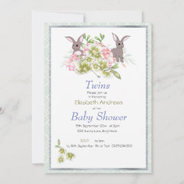 Invitación Baby Shower de Twins Mint Floral Bunny