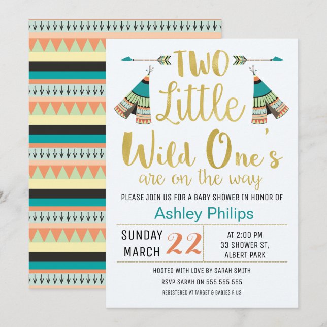 Invitación Baby Shower de TwinsTribal Little One F (Anverso / Reverso)