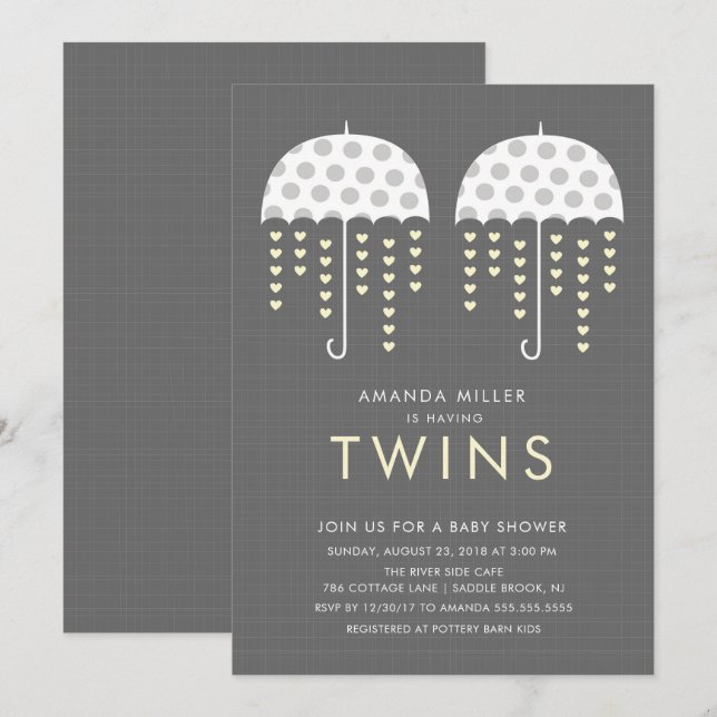 Invitación Baby Shower de Umbrella TWINS (Anverso / Reverso)