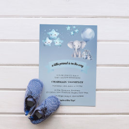 Invitación Baby Shower de un globo azul para el pequeño cacah