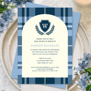 Invitación Baby Shower de un niño monograma azul marino