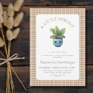 Invitación Baby Shower de Un Pequeño Brote Cuadros Marrones