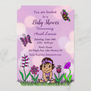 Invitación Baby Shower de una niña morada dibujada a mano