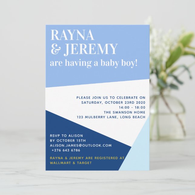 Invitación Baby Shower de una pareja de niños modernos con ge (Anverso de pie)