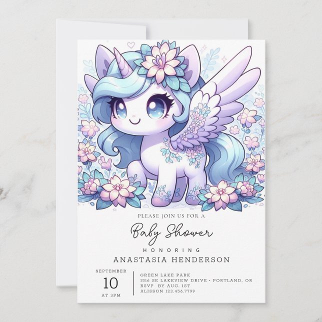 Invitación Baby Shower de Unicorn chica (Anverso)