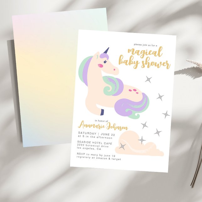 Invitación Baby Shower de unicornio de color pastel mágico (Subido por el creador)