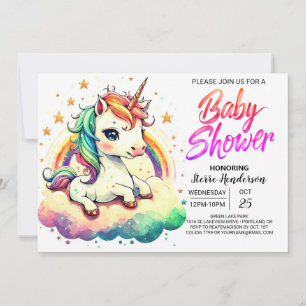 Invitación Baby Shower de unicornio editable Rainbow Cute