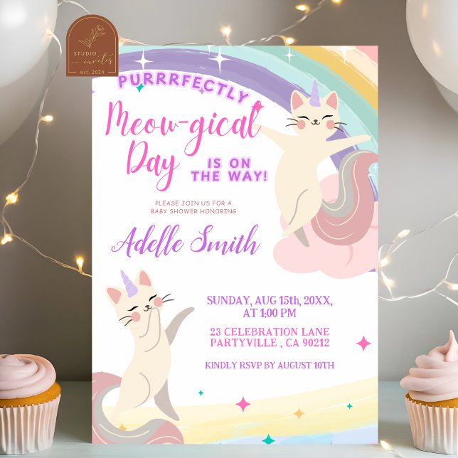 Invitación Baby Shower de unicornio en el gato del arcoiris p (Subido por el creador)