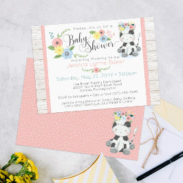 Invitación Baby Shower de vaca | Calf floral cuta en madera r
