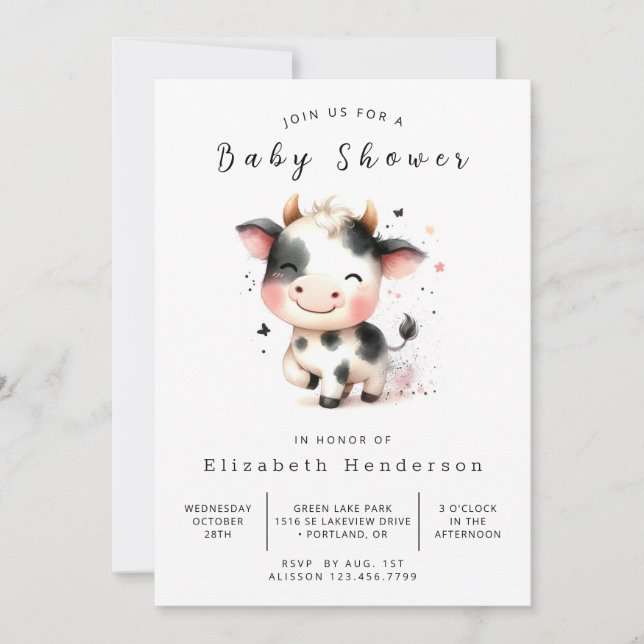 Invitación Baby Shower de vaca de cría encantada (Anverso)