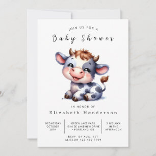 Invitación Baby Shower de vaca de granja pastoral digital