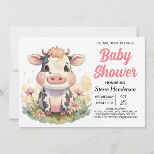 Invitación Baby Shower de vaca editable digital de patio de l
