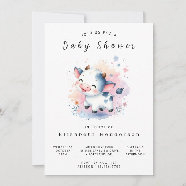 Invitación Baby Shower de vaca feliz encantada (Anverso)