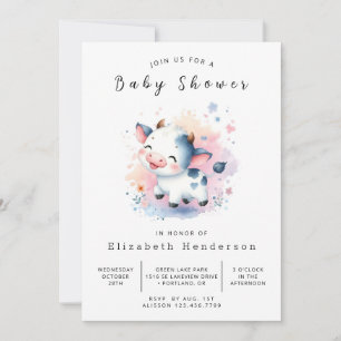 Invitación Baby Shower de vaca feliz encantada