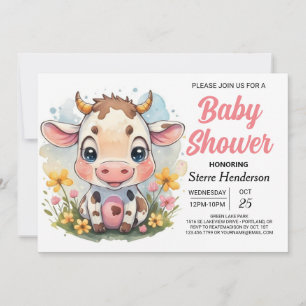 Invitación Baby Shower de vaca imprimible por país mágico