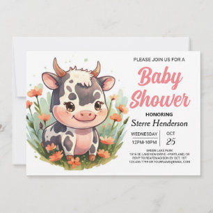Invitación Baby Shower de vaca rosa elegante