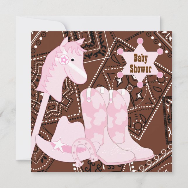 Invitación Baby Shower de vaca rosa y marrón (Anverso)