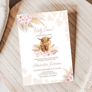 Invitación Baby Shower de vaca Rosada Highland