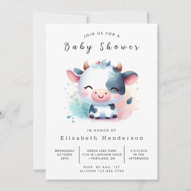 Invitación Baby Shower de vaca rústica encantada (Anverso)