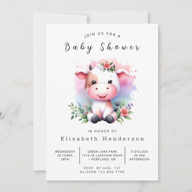Invitación Baby Shower de vaca simple feliz (Anverso)
